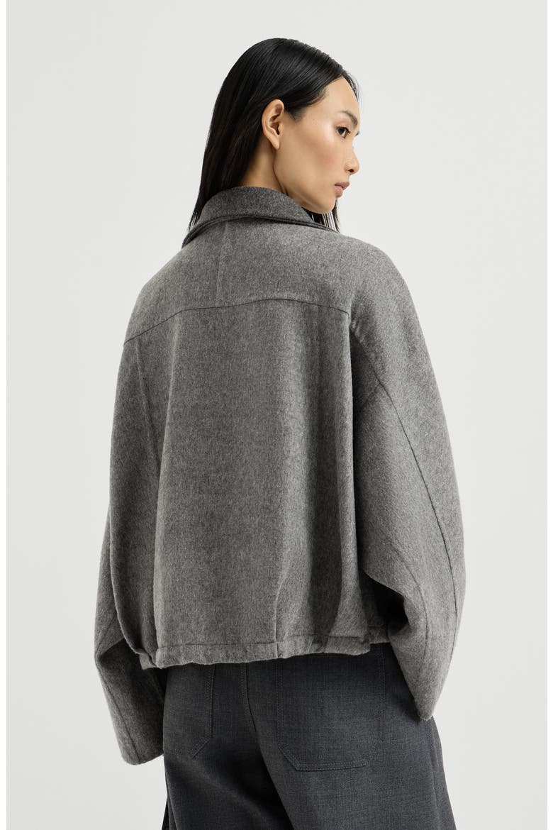 Hand-crafted bomber jacket in virgin wool double cloth with shiny zipper pull, Alternate, color, Dark Grey