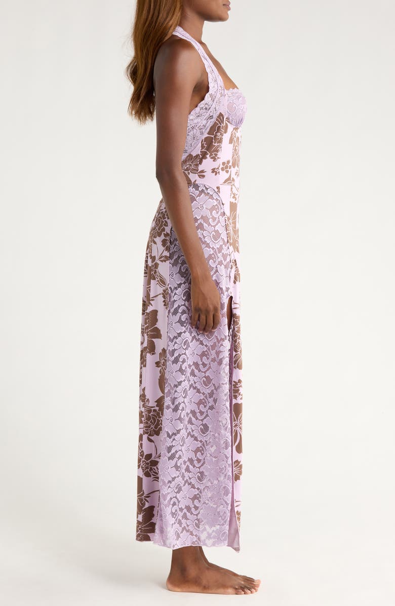 Free People Love You Most Print Lace Halter Maxi Dress, Alternate, color, Lavender Combo