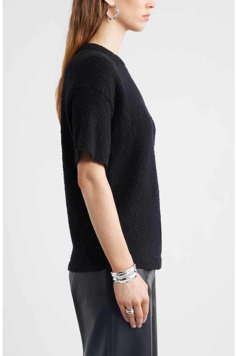 Short Sleeve Stretch Wool Blend Bouclé Sweater, Alternate, color, BLACK
