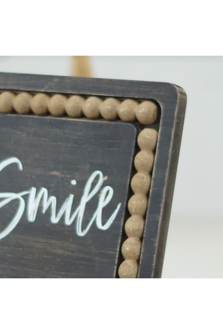 Wood 8 Inch Black Smile Sign with Beaded Accent and Easel Back, Farmhouse Tabletop Decoration, Alternate, color, Black