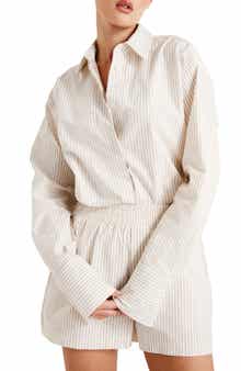 Good American Stripe Stretch Cotton Poplin Button-Up Shirt
