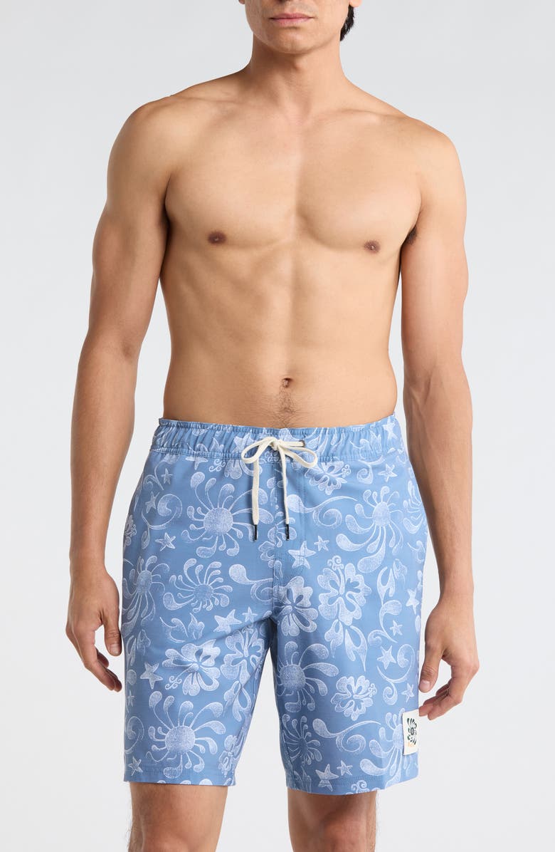 RVCA Local Aloha Swim Shorts, Main, color, Light Blue