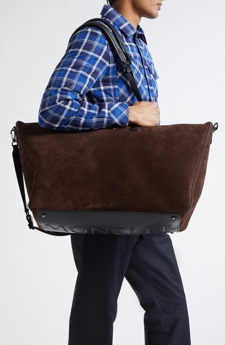 Moncler Carlo Suede Duffle Bag, Alternate, color, Chocolate