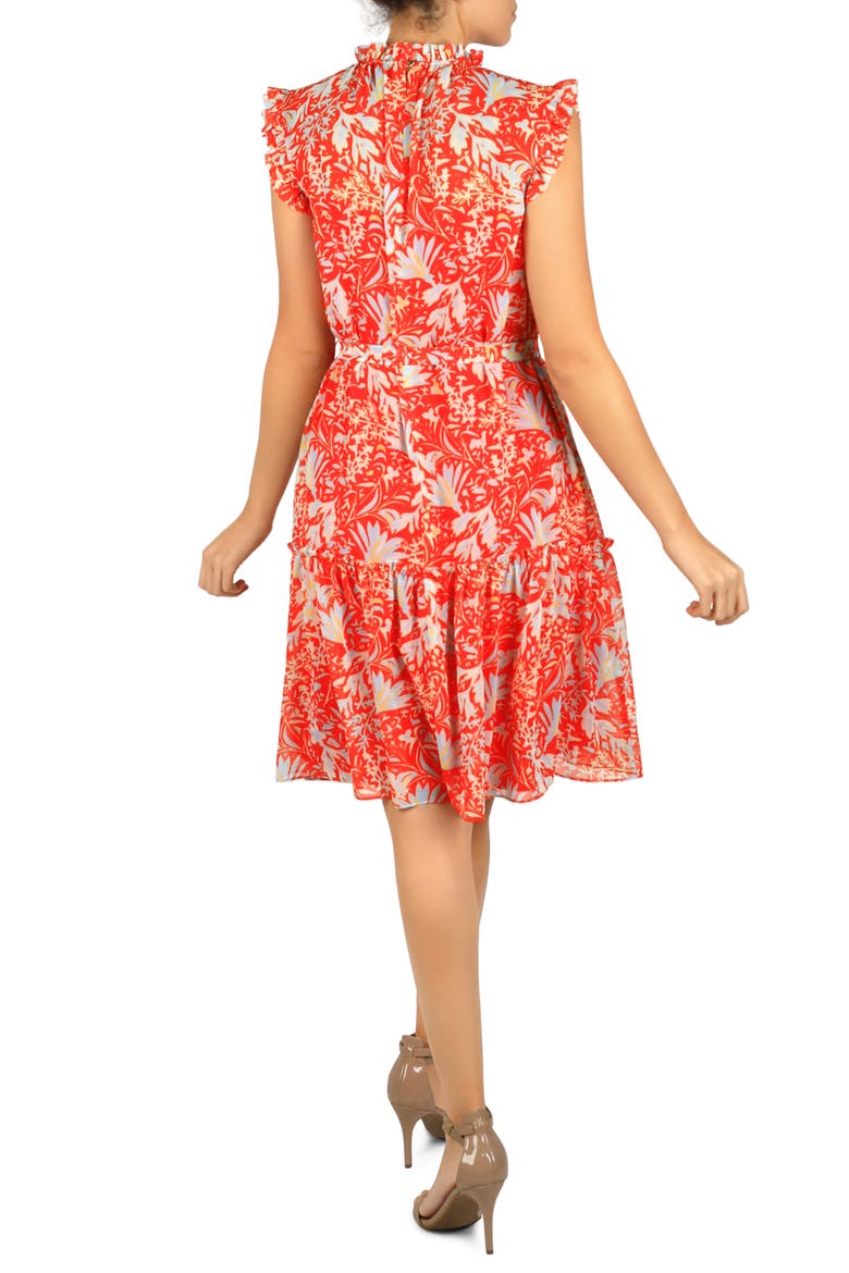 Ruffle Sleeve Fit & Flare Dress, Alternate, color, ORANGE MULTI