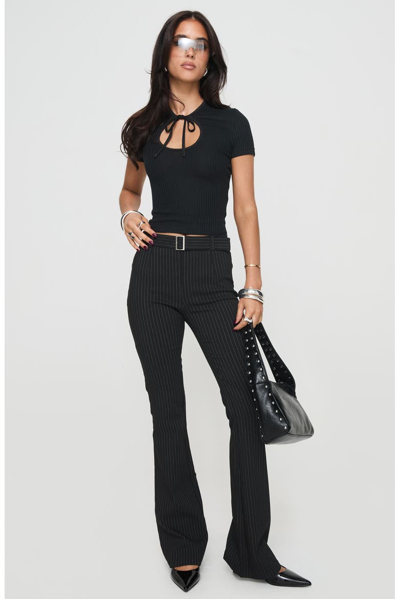 Pagano Pinstripe Cotton Blend Flare Leg Pants, Alternate, color, BLACK