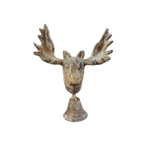 Heavily Distressed Iron Moose Wall Accent with Bell