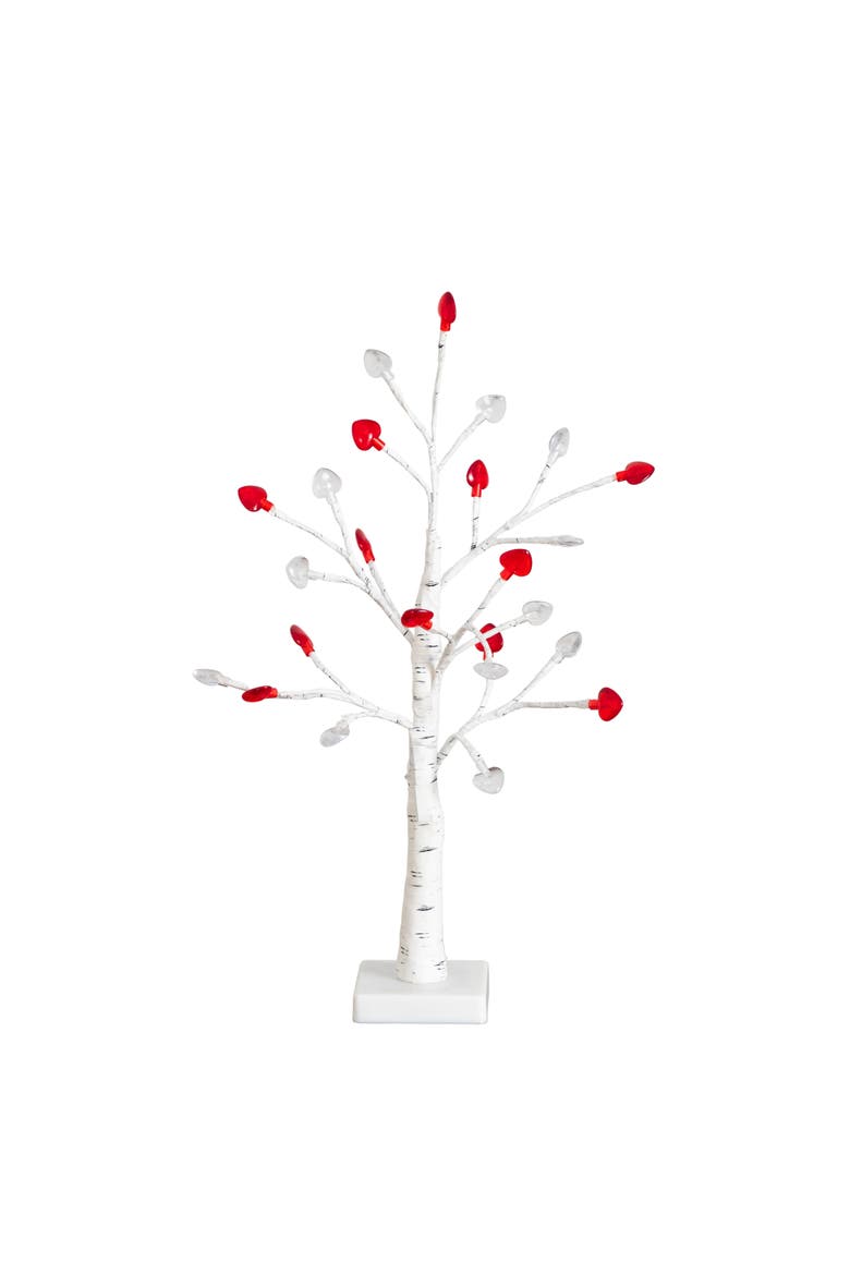 2-ft Pre-Lit Artificial Valentine's Day Twig Tree with 24  Red & White Heart Shaped LED Lights, Main, color, White