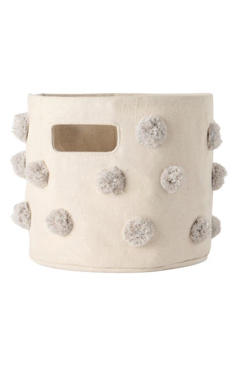 Mini Pompom Canvas Bin