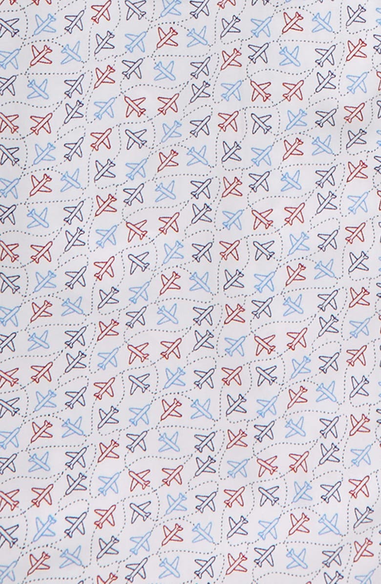 Johnston & Murphy Kids' Airplane Print Short Sleeve Cotton Button-Down Shirt, Alternate, color, 