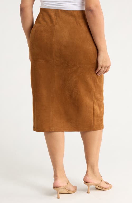 Gemma + Jane Faux Suede Slim Midi Skirt In Brown