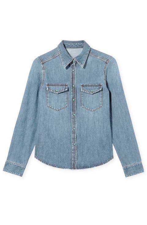 Brigitte Slim Fit Bleach Wash Denim Shirt