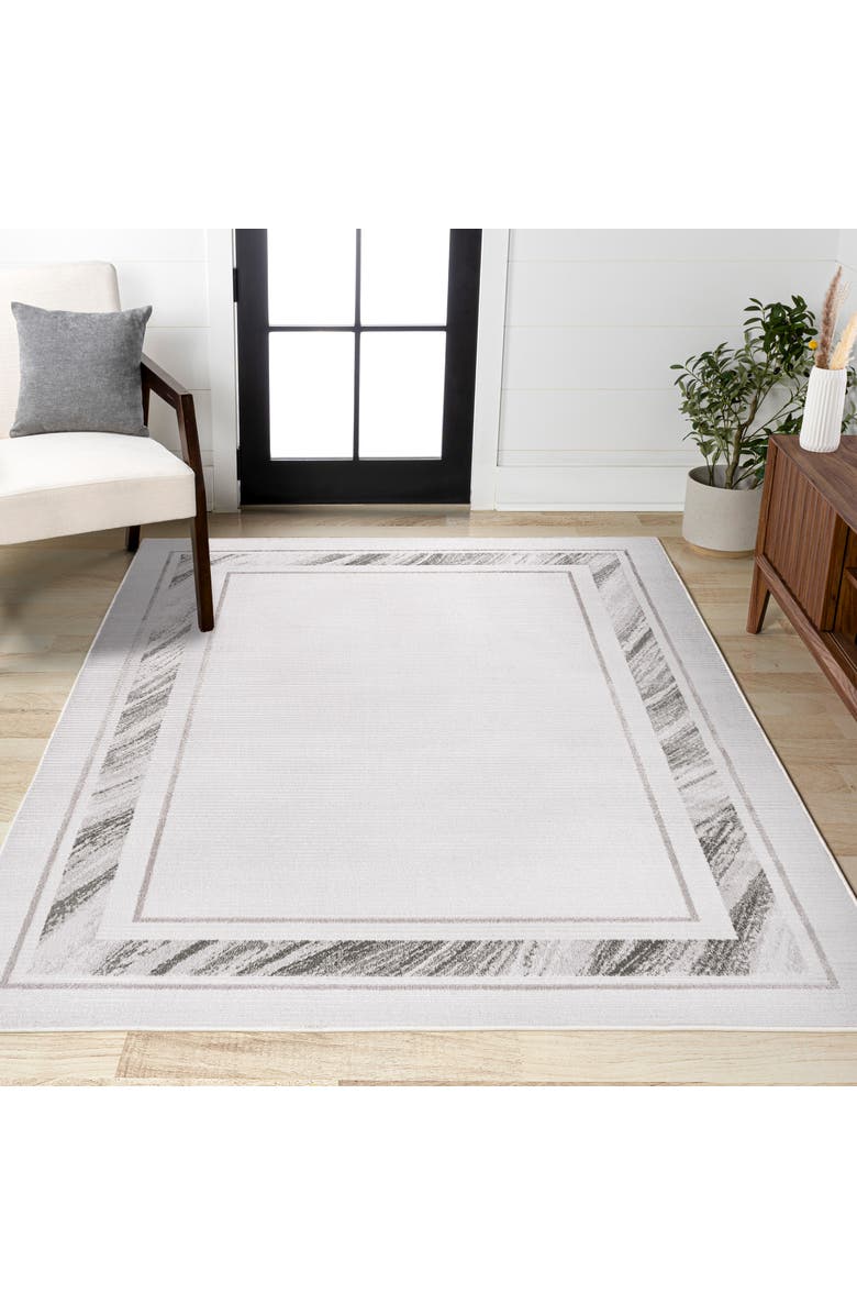 JONATHAN Y Athens Classic Border Marble Pattern High-Low Area Rug, Alternate, color, Silver/White