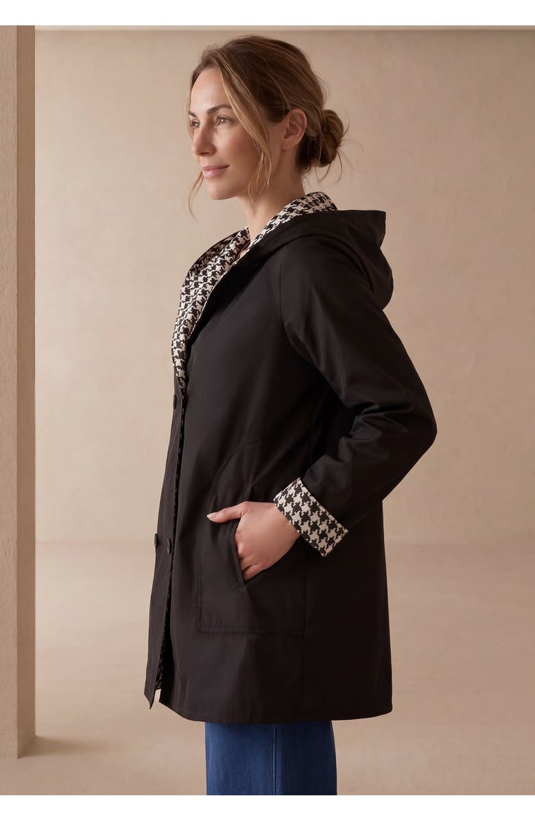 Jessica London Reversible A-Line Raincoat, Alternate, color, White Houndstooth