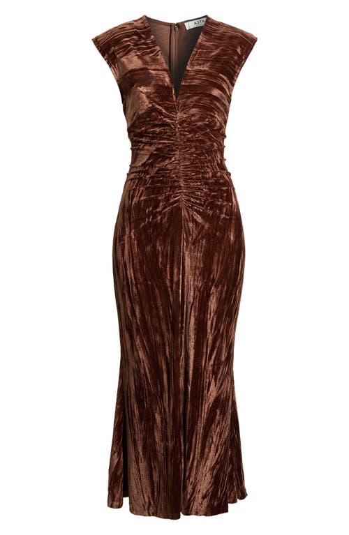 Astr The Label Daisha Ruched Velour Midi Dress In Brown