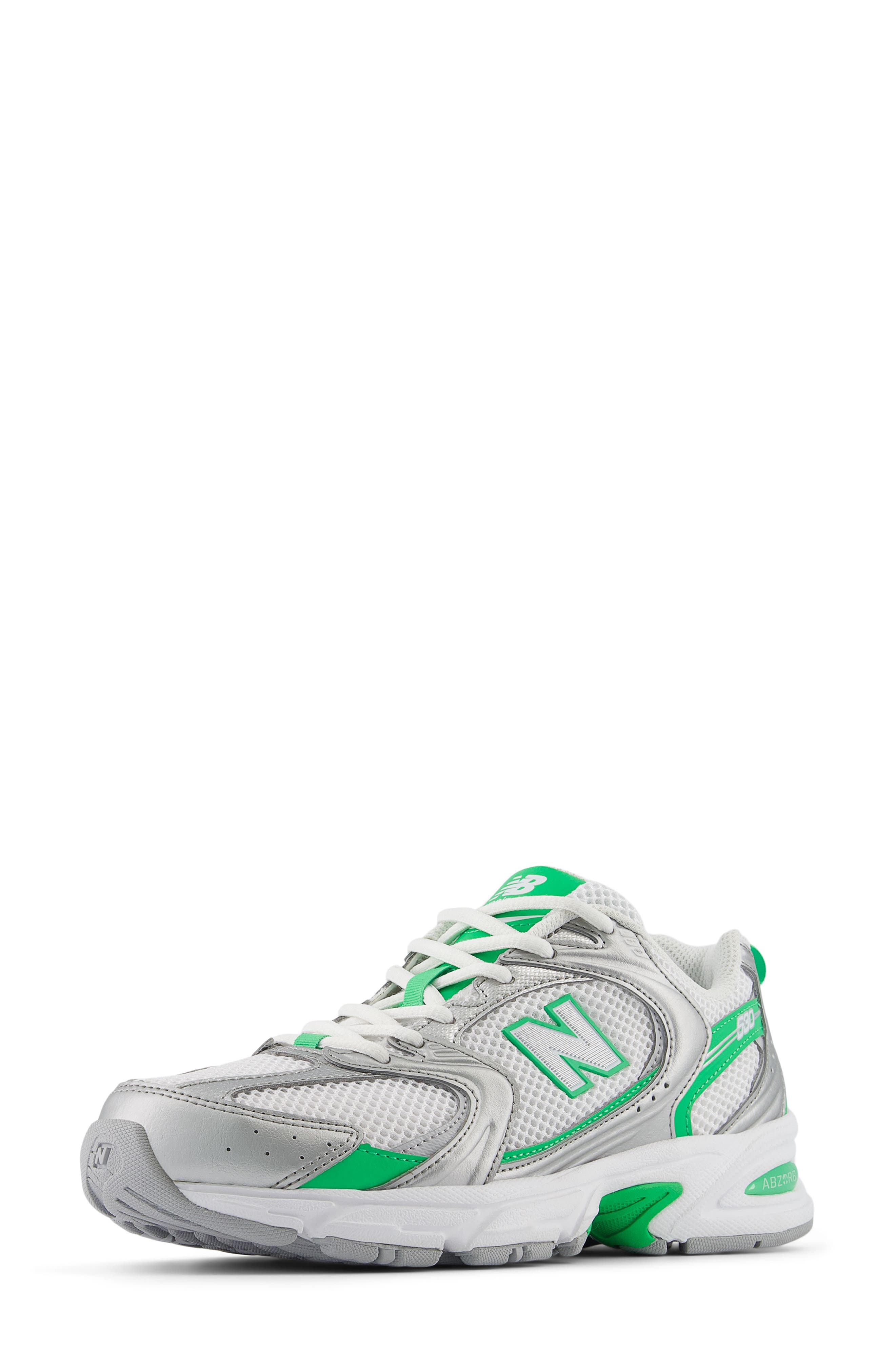 New Balance Gender Inclusive 530 Sneaker, Alternate, color, Silver Metallic/ Green Apple