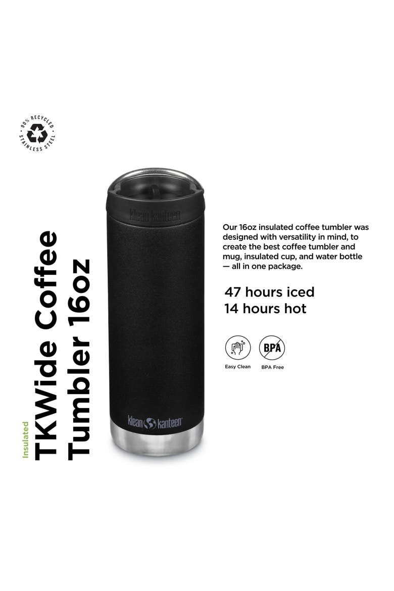 TKWide Insulated Coffee Tumbler with Cafe Cap - Stainless Steel Water Bottle & Thermal Tumbler - 16 oz, Alternate, color, Black