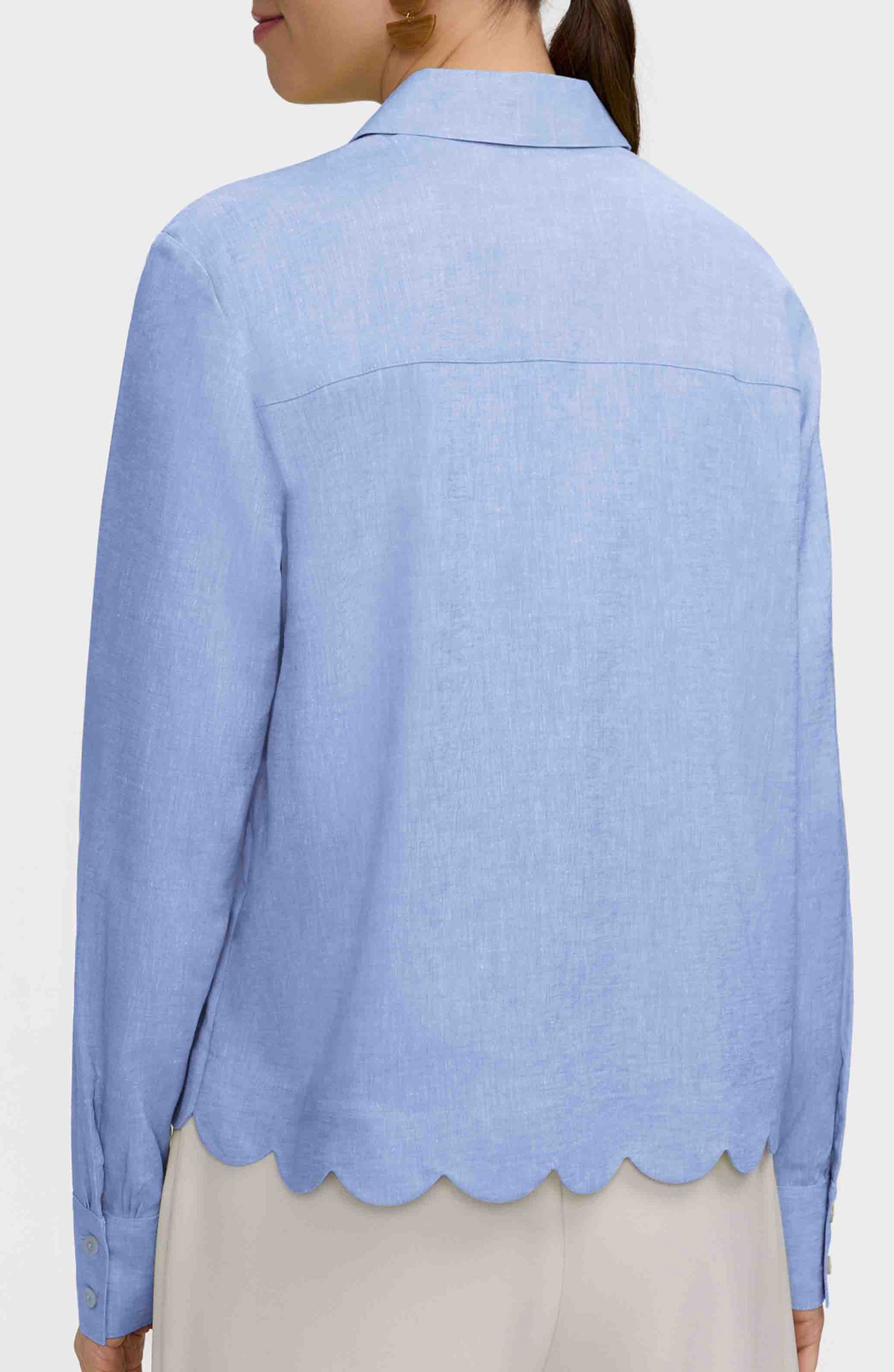 Scallop Hem Linen Blend Button-Up Shirt - image 2