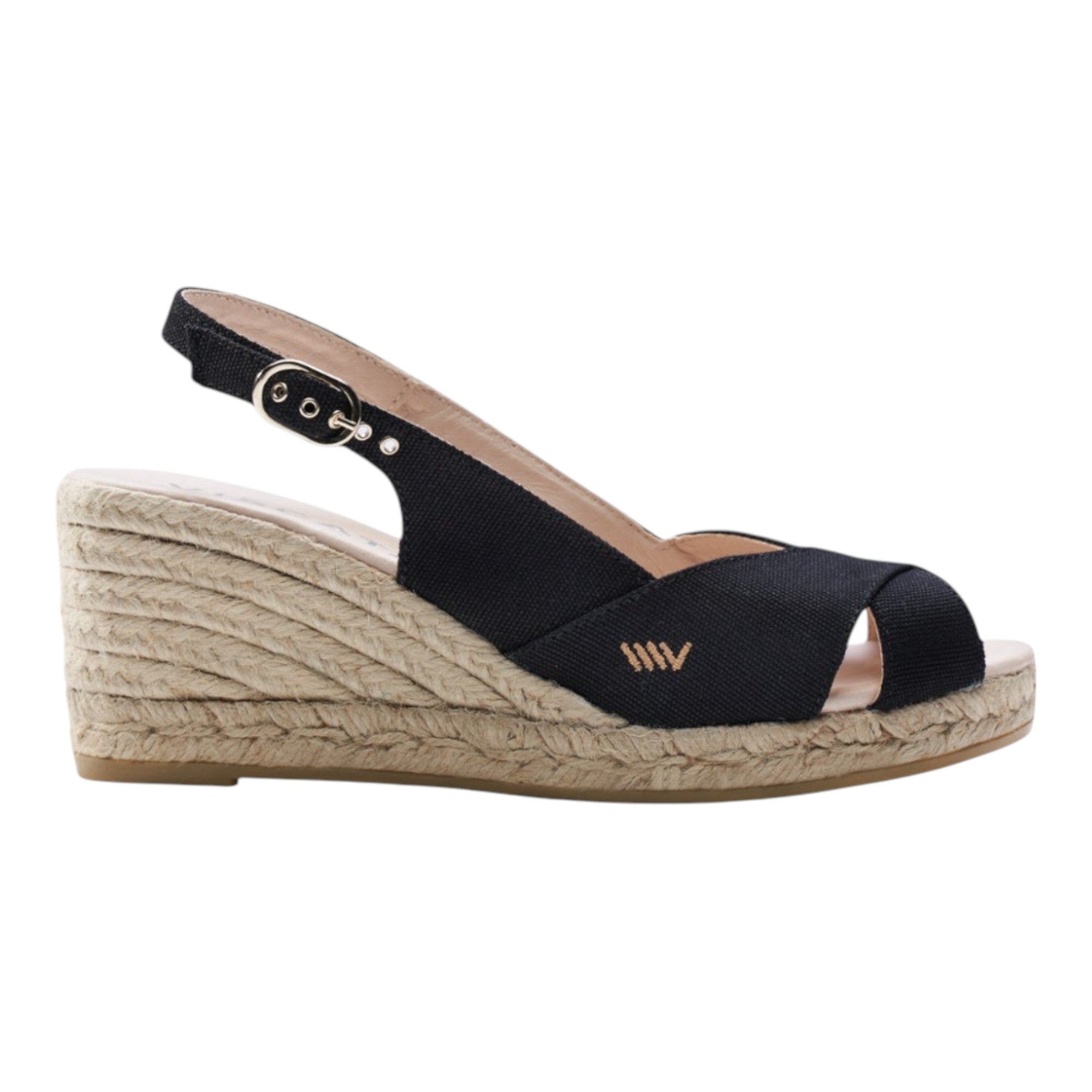 VISCATA Llansa Premium Fabrics Canvas Espadrille Sandal Wedges, Main, color, Black