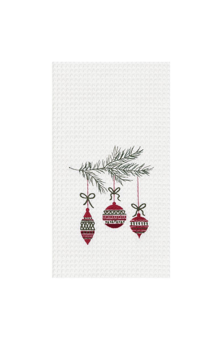 C&F Home Hanging Christmas Ornaments Embroidered 100% Cotton Waffle Weave Dishtowel, Main, color, Red