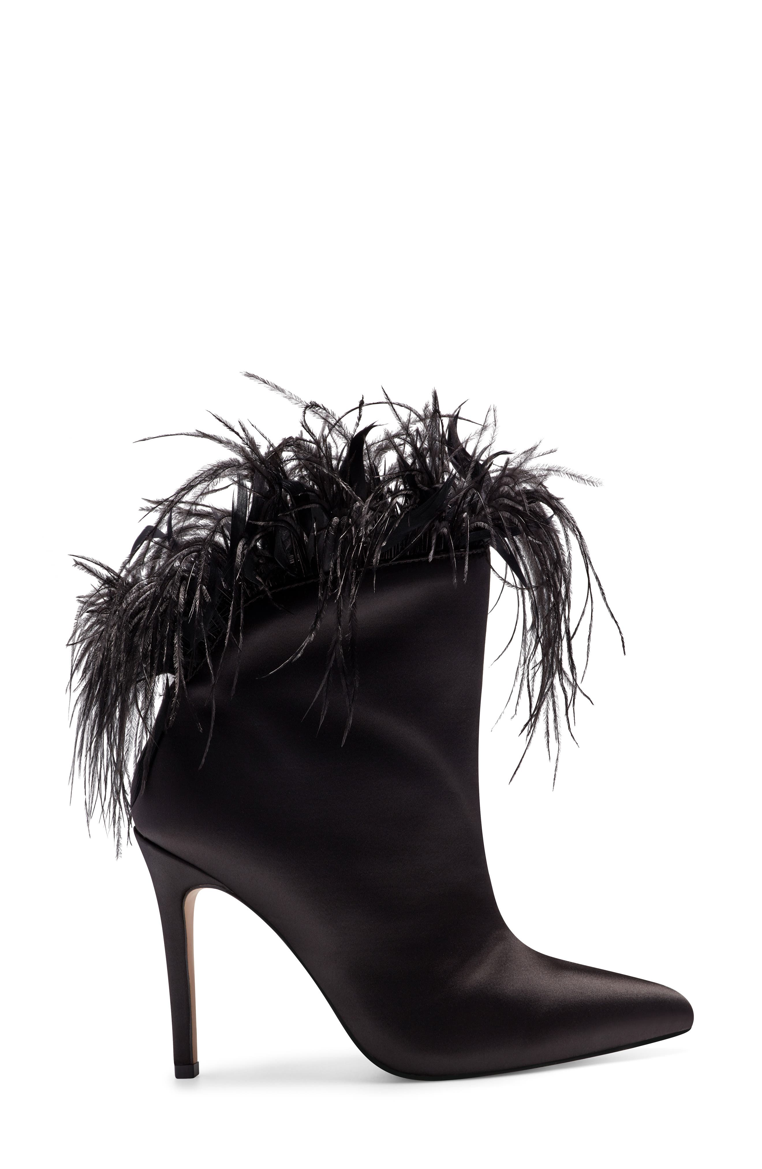 Jessica Simpson Prixey Feather Trim Pointed Toe Bootie, Alternate, color, 