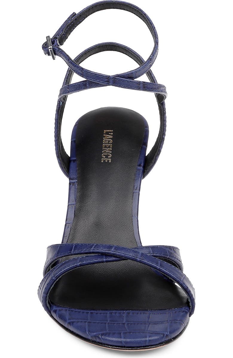 L'AGENCE Miranda Ankle Strap Sandal, Alternate, color, Midnight Croco Embossed