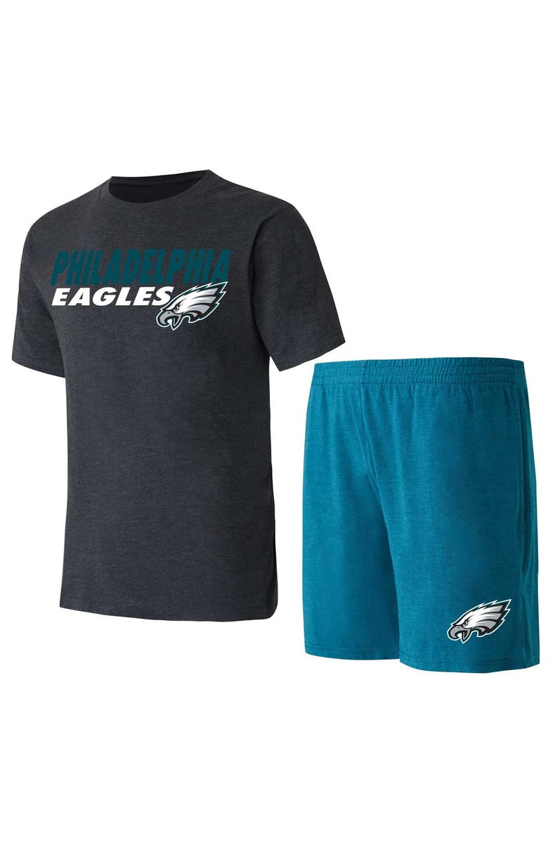 CONCEPTS SPORT Men's Concepts Sport Green/Black Philadelphia Eagles Meter T-Shirt & Shorts Sleep Set, Main, color, 