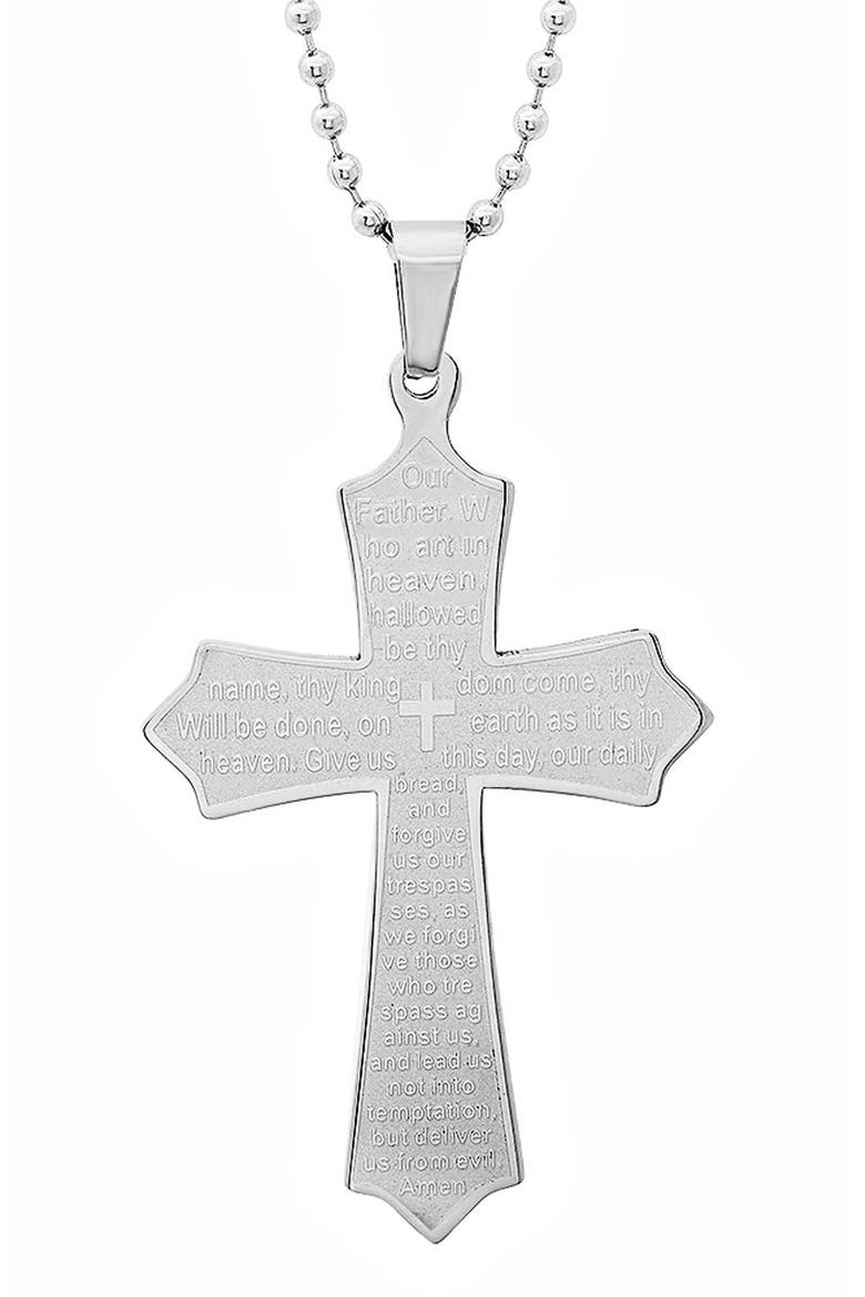 Men's Our Father Cross Pendant Necklace, Main, color, SILVER
