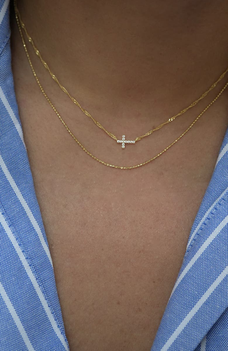 Argento Vivo Sterling Silver Layered 18K Gold Plate Sterling Silver Pavé Cross Pendant Necklace, Alternate, color, Gold