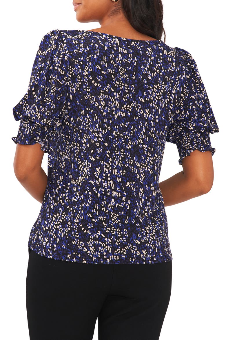 Leopard Square Neck Smocked Sleeve Blouse, Alternate, color, BLACK/ BLUE