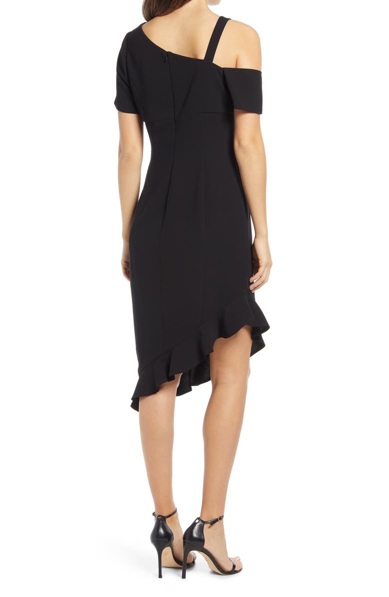 Shani Cold Shoulder Ruffle Crepe Dress, Alternate, color, 