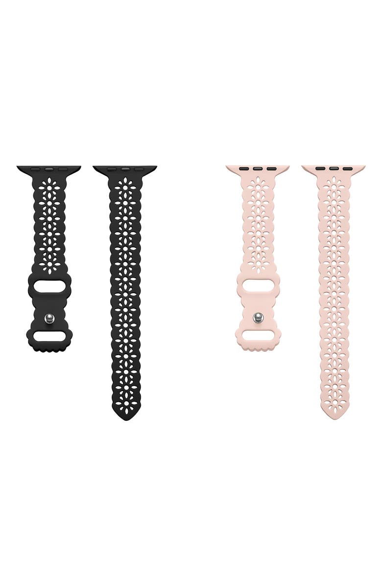 The Posh Tech Silicone Sport 2-Pack Apple Watch<sup>®</sup> Watchbands, Alternate, color, Pink/ Black