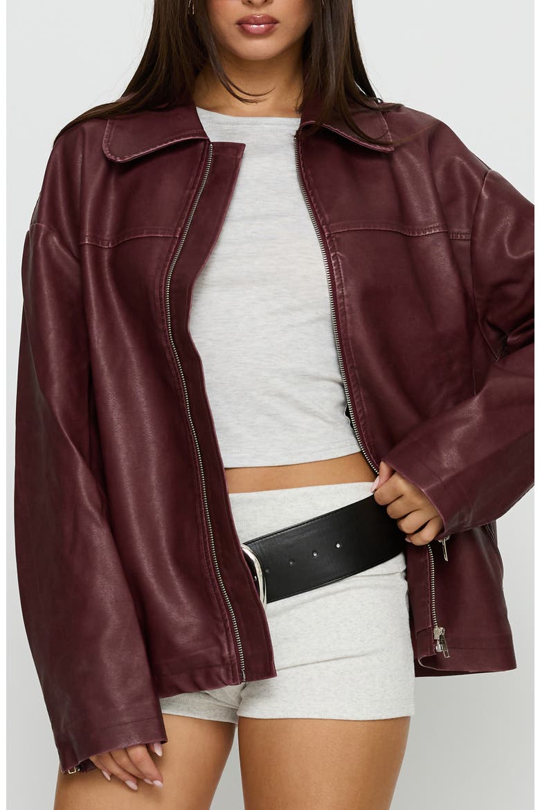 Napolean Faux Leather Jacket, Main, color, BURGUNDY