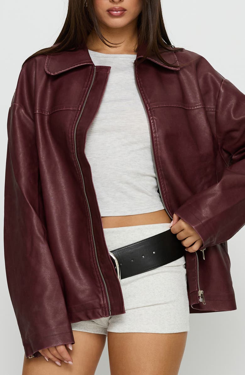 Princess Polly Napolean Faux Leather Jacket, Main, color, Burgundy