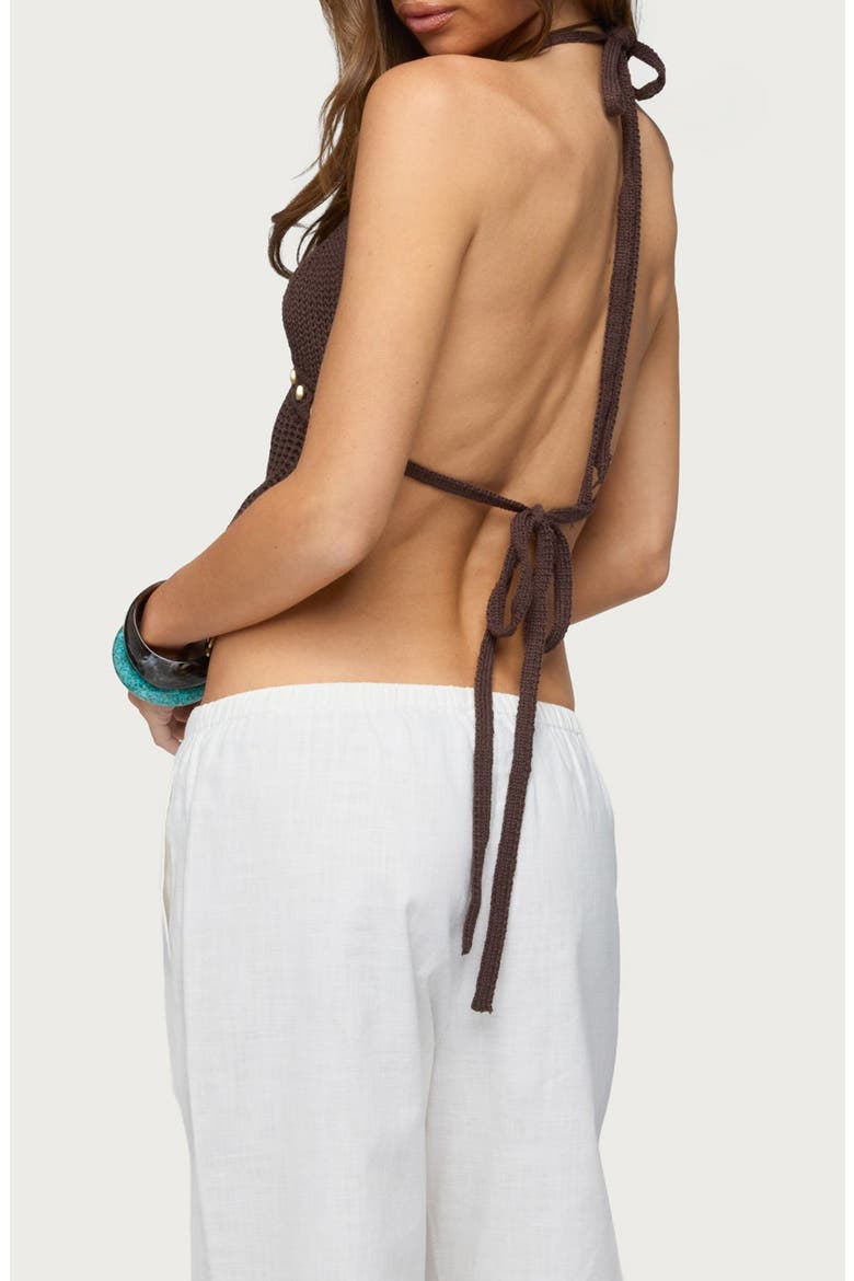 Jenn Beaded Open Stitch Halter Top, Alternate, color, BROWN