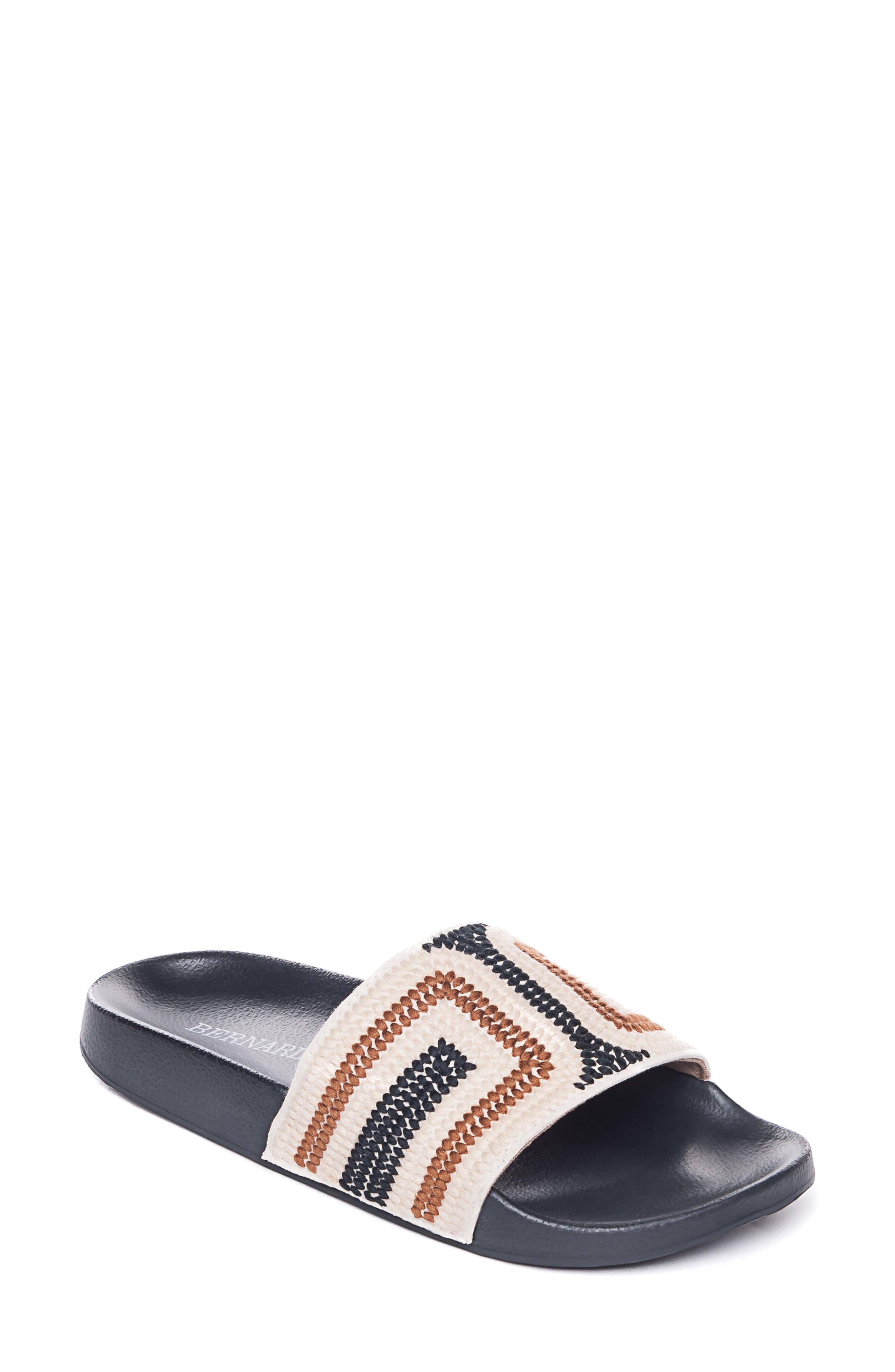 Bernardo Reese Slide Sandal, Main, color, BLACK MULTI CANVAS