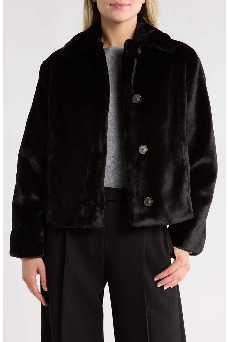 Faux Fur Trucker Jacket, Main, color, BLACK