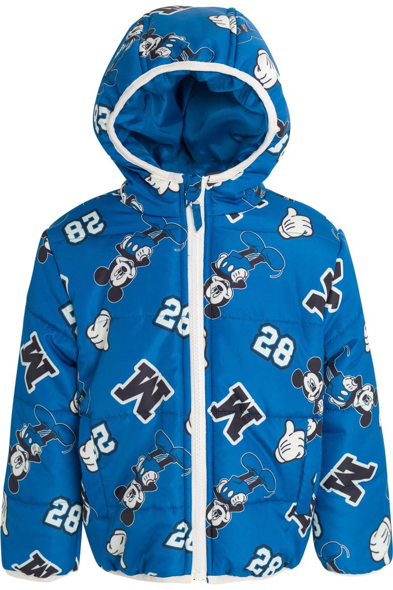 Mickey Mouse Hooded Zip-Up Puffer Coat, Main, color, Navy Mickey Mouse