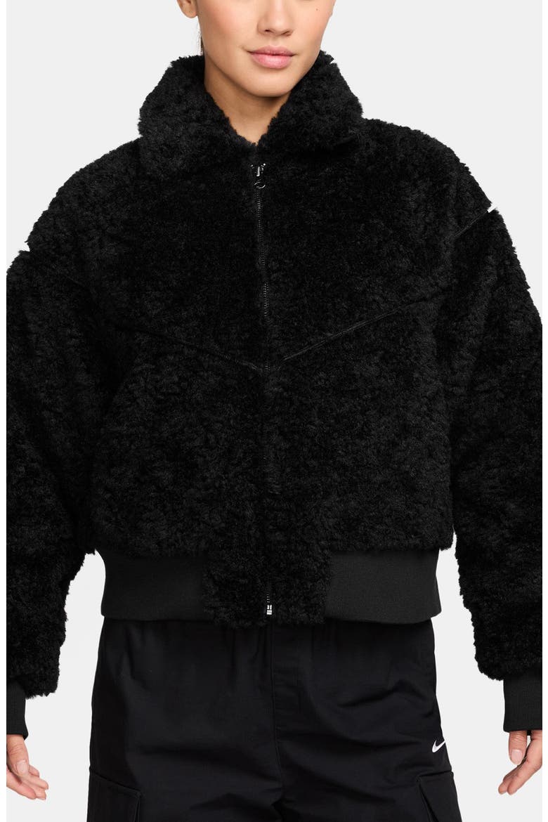 Essential Faux Fur Bomber Jacket, Main, color, BLACK/ SAIL