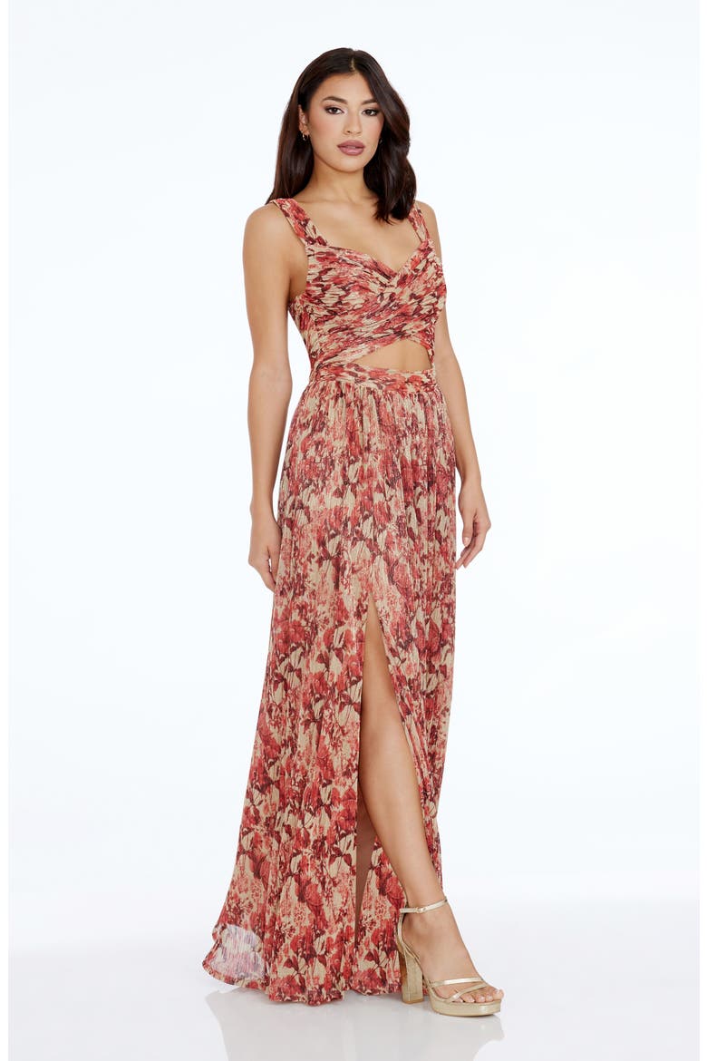 Mirabella Cutout Evening Gown, Alternate, color, ROUGE MULTI