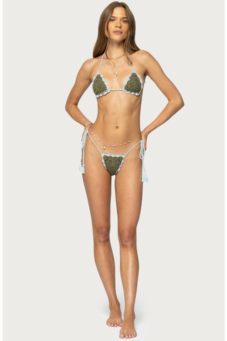 Crochet Triangle Bikini Top, Alternate, color, GREEN