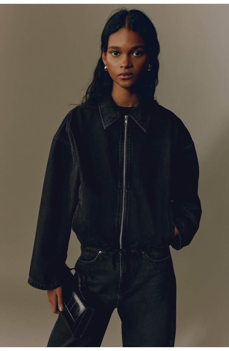 H&M Denim jacket with collar, Alternate, color, Washed Black