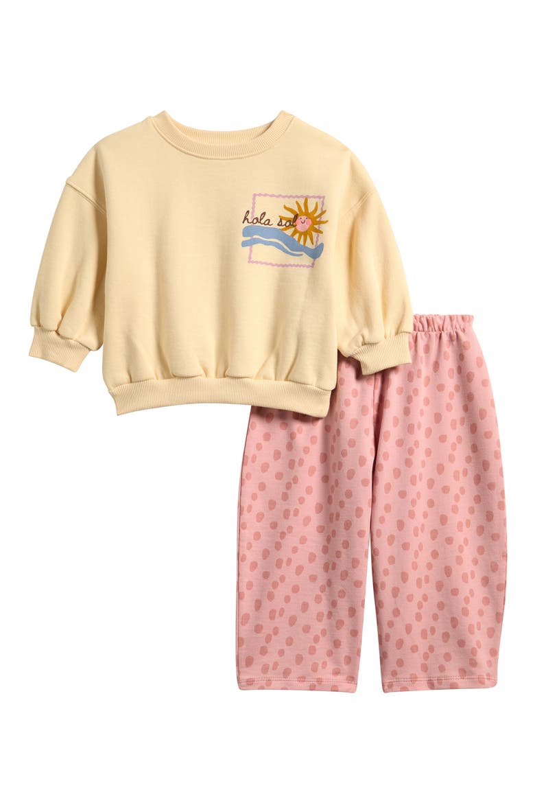 Kids' Graphic Sweatshirt & Wide Leg Sweatpants Set, Main, color, YELLOW