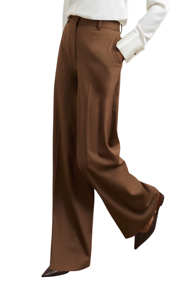 Solene Wool Blend Wide Leg Pants, Alternate, color, TAN
