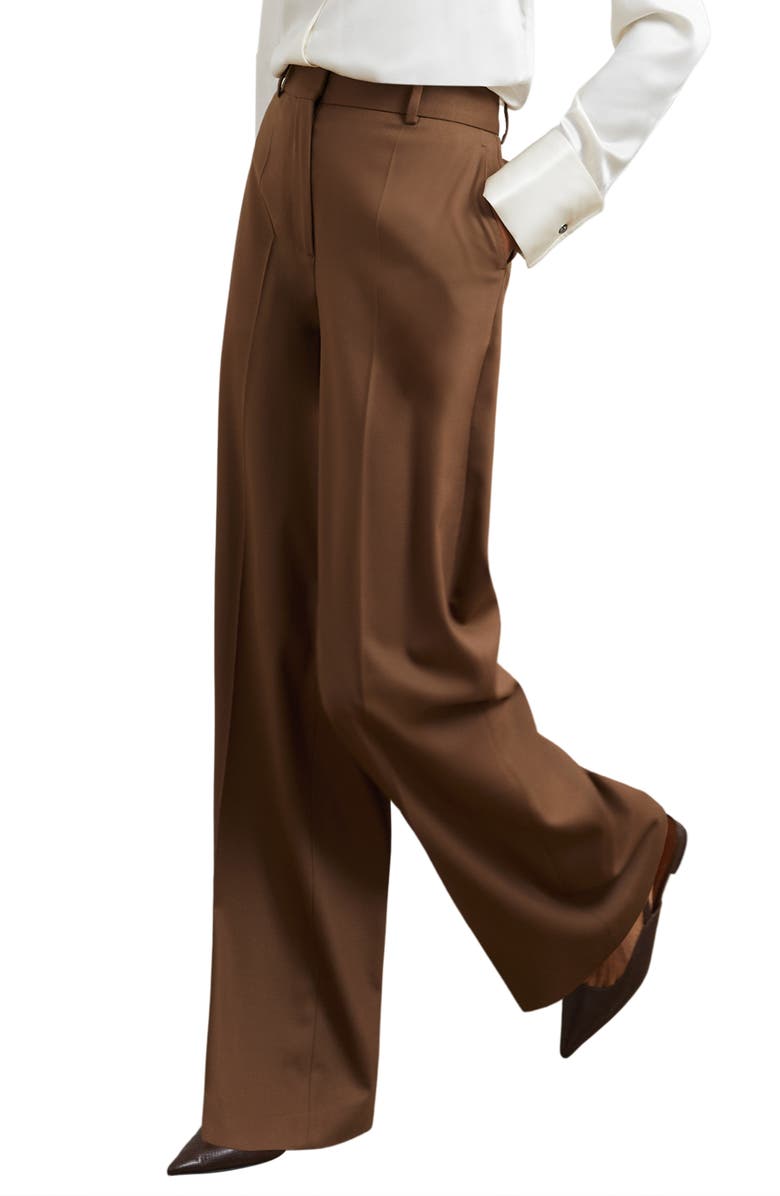 Reiss Solene Wool Blend Wide Leg Pants, Alternate, color, Tan