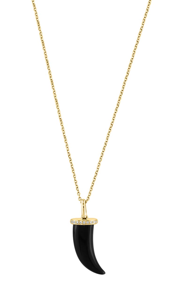 EFFY 14K Yellow Gold Onyx & Diamond Pendant Necklace - 0.04ct., Main, color, 