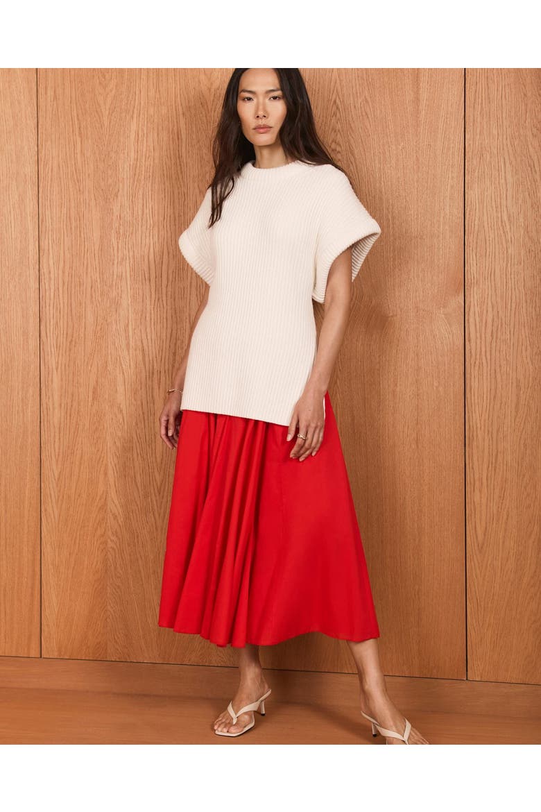 Cotton Full Midi Skirt, Alternate, color, Red