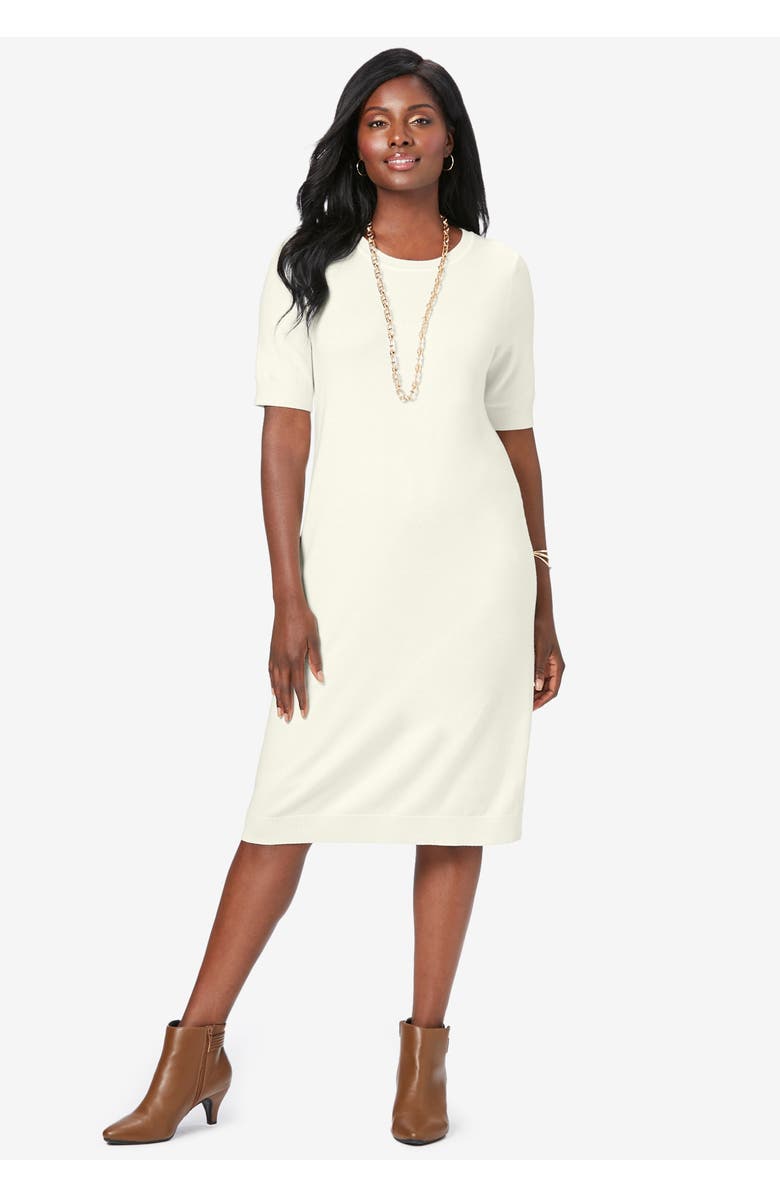 Jessica London Cable Knit Cape Sweater Dress, Alternate, color, Black