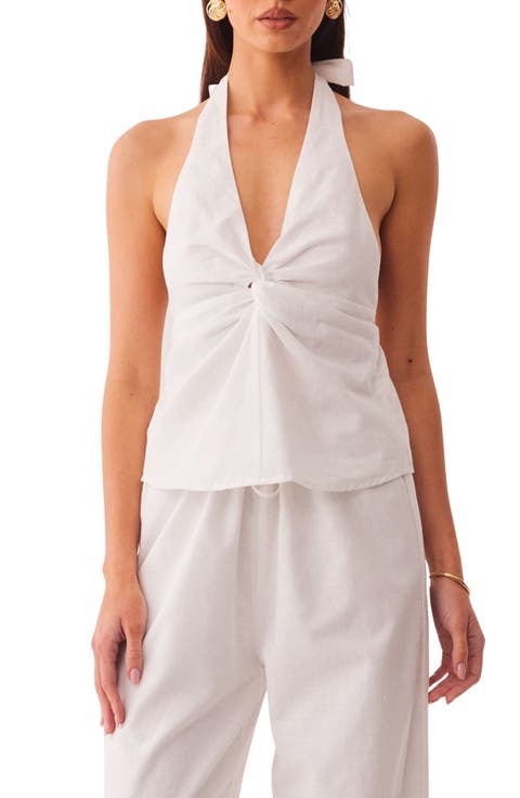 Pascal Deep Halter Neck Cotton & Linen Blend Top