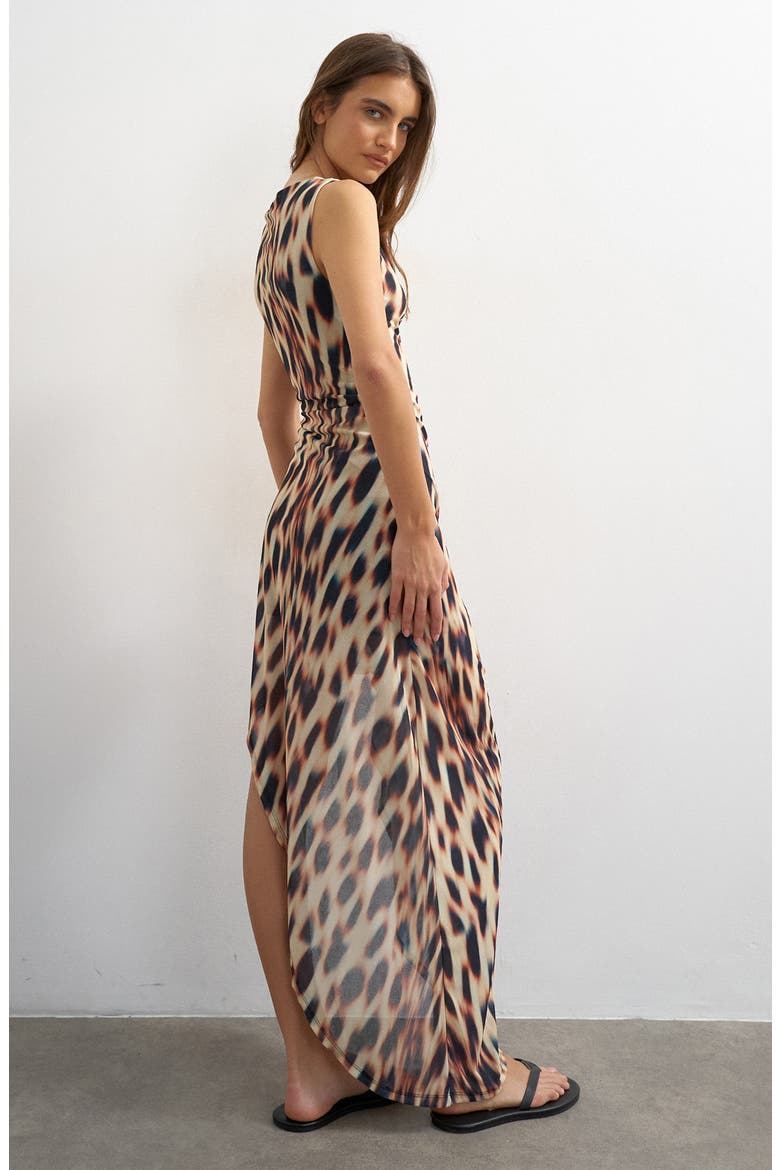 Abstract Print Mesh Sheath Maxi Dress, Alternate, color, BROWN