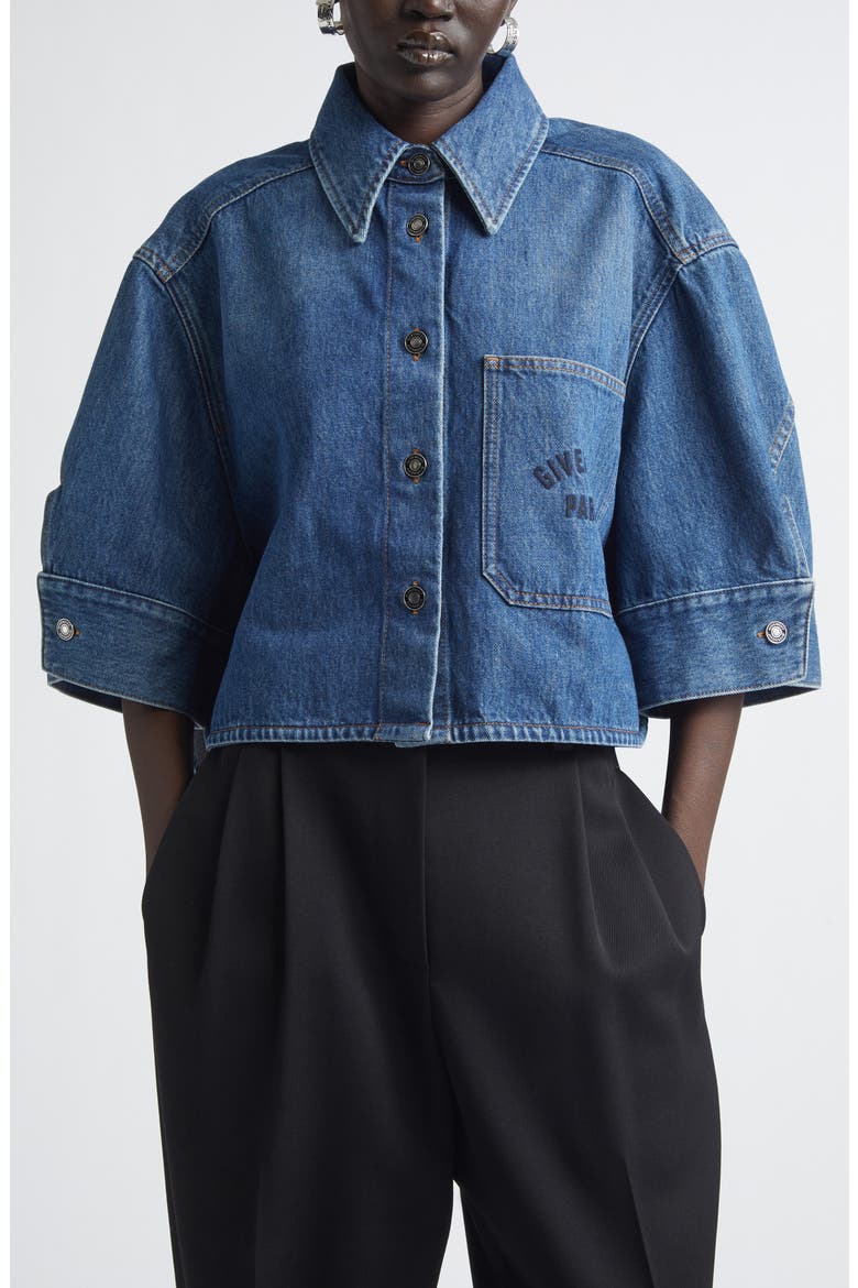 Cocoon Crop Denim Shirt Jacket, Main, color, MEDIUM BLUE